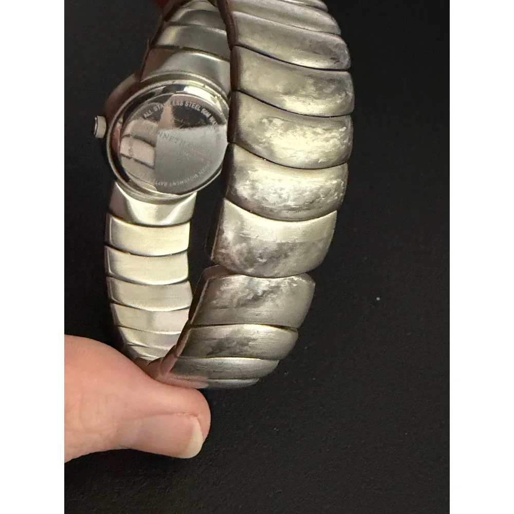 Kenneth Cole Watch Womens Silver Black Cuff Bangle